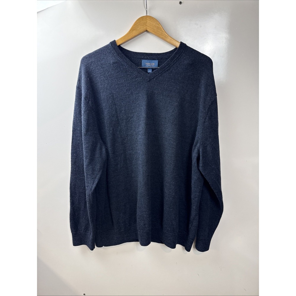 Fairlane Mens 3XL Navy Blue Heather 100% Merino Wool V-Neck Sweater